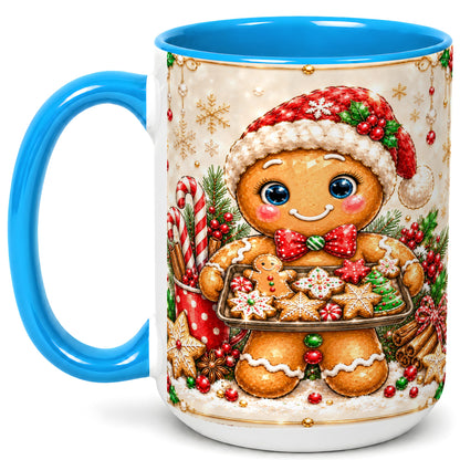 #pl[15oz|Blue] Christmas Baking Coffee Mug, Gingerbread Baker Mug, Ceramic Cup