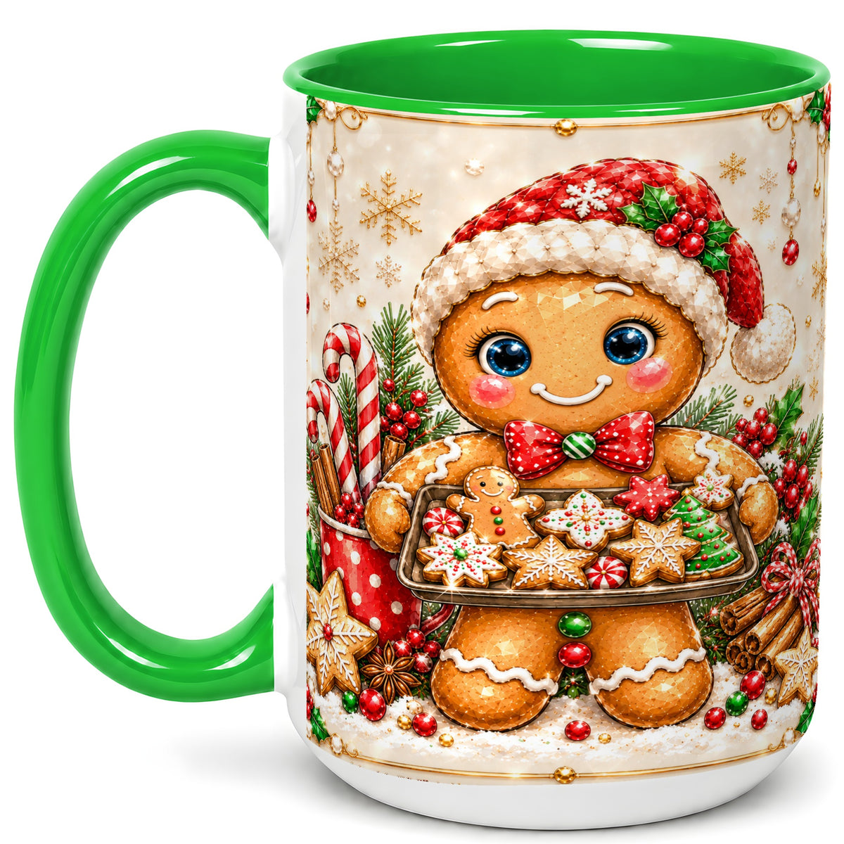 #pl[15oz|Green] Christmas Baking Coffee Mug, Gingerbread Baker Mug, Ceramic Cup