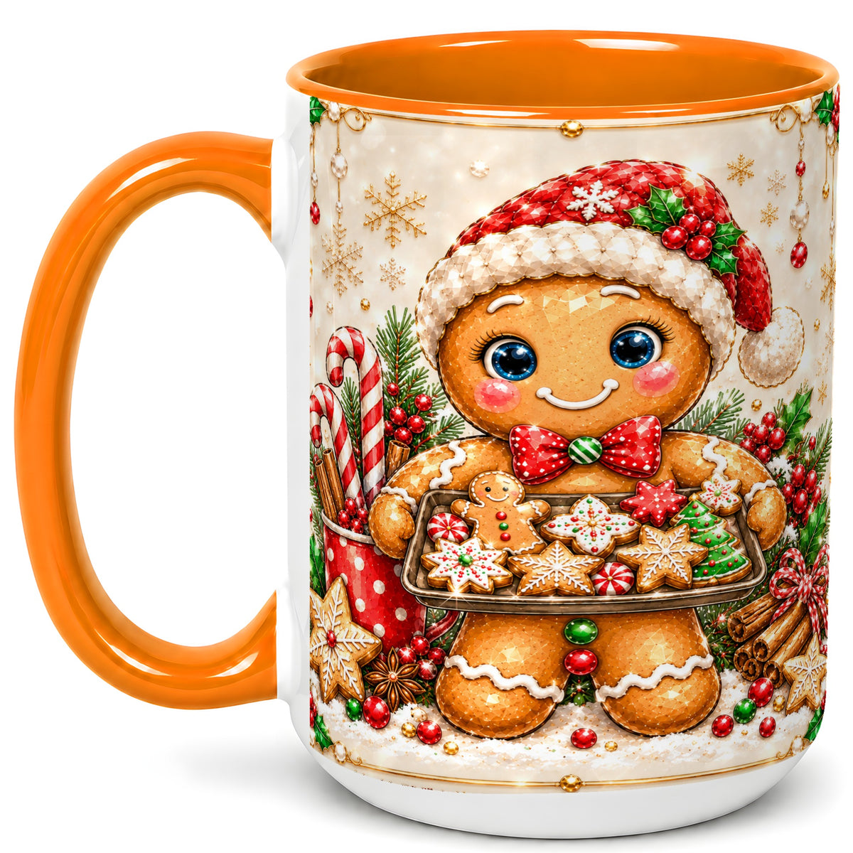 #pl[15oz|Orange] Christmas Baking Coffee Mug, Gingerbread Baker Mug, Ceramic Cup