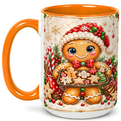 #pl[15oz|Orange] Christmas Baking Coffee Mug, Gingerbread Baker Mug, Ceramic Cup