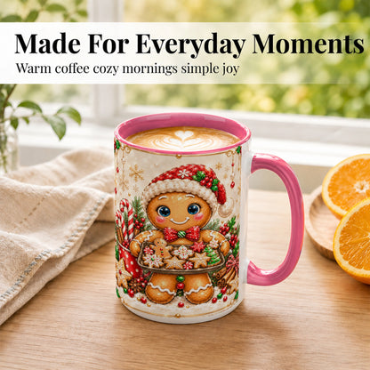 #pl[15oz|Pink] Christmas Baking Coffee Mug, Gingerbread Baker Mug, Ceramic Cup