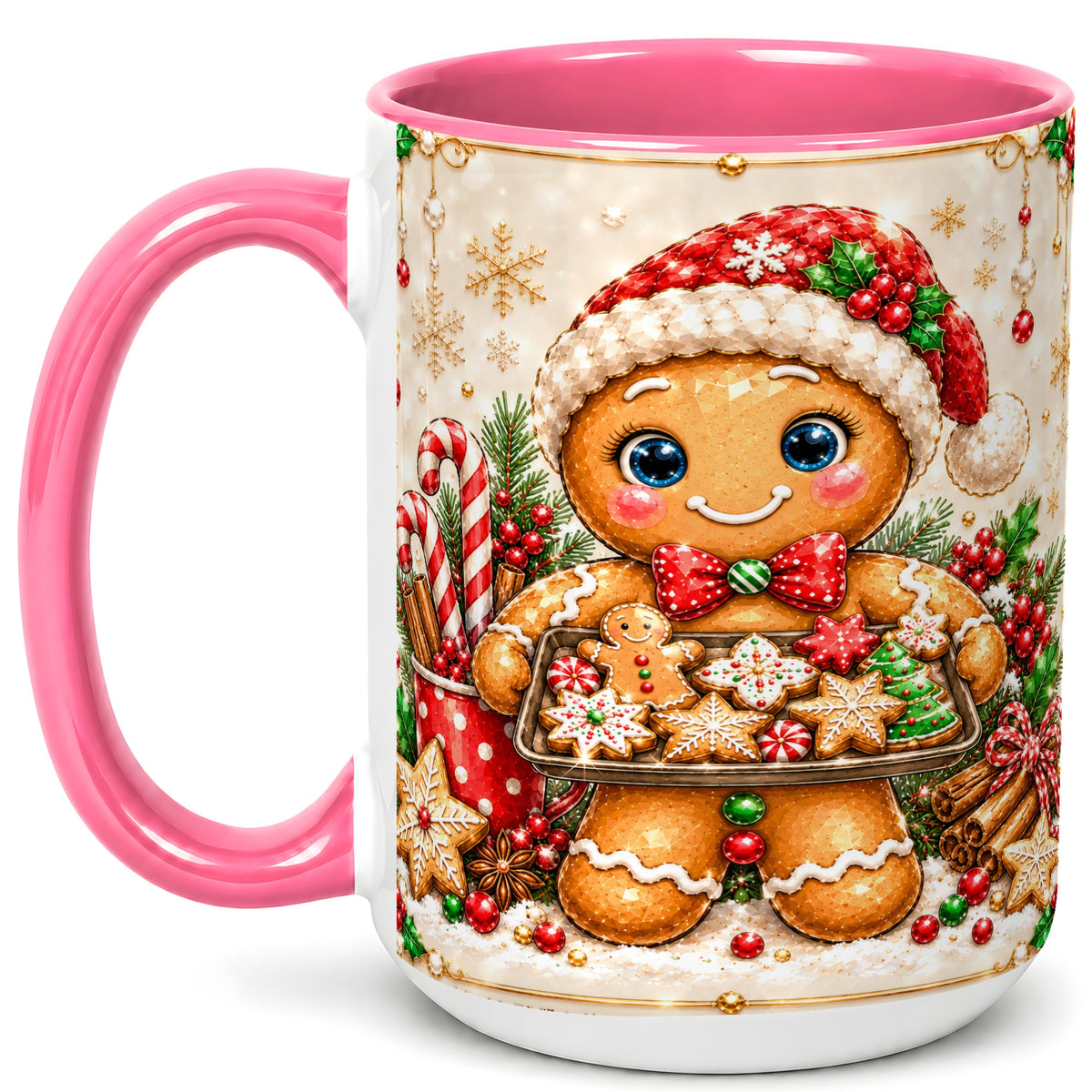 #pl[15oz|Pink] Christmas Baking Coffee Mug, Gingerbread Baker Mug, Ceramic Cup
