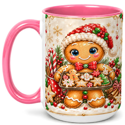 #pl[15oz|Pink] Christmas Baking Coffee Mug, Gingerbread Baker Mug, Ceramic Cup