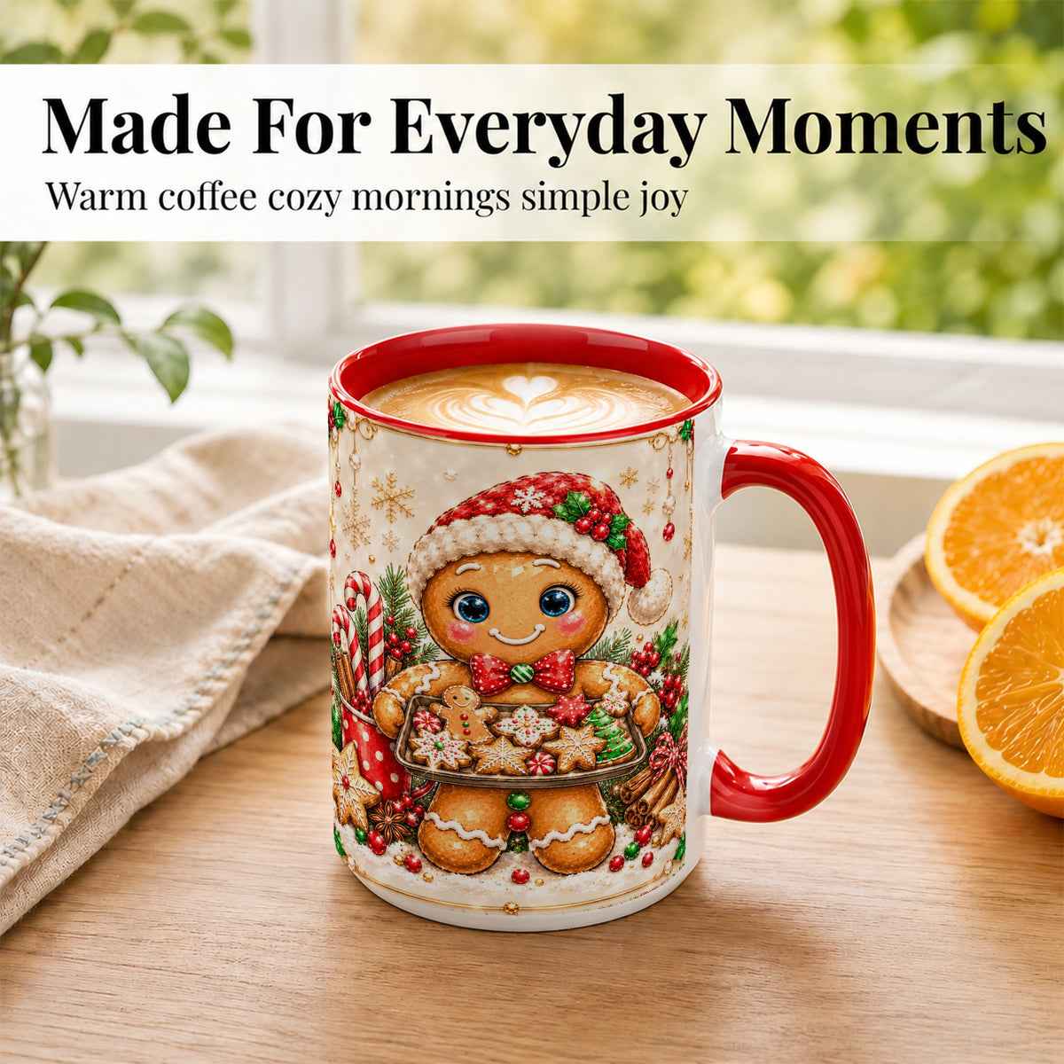 #pl[15oz|Red] Christmas Baking Coffee Mug, Gingerbread Baker Mug, Ceramic Cup