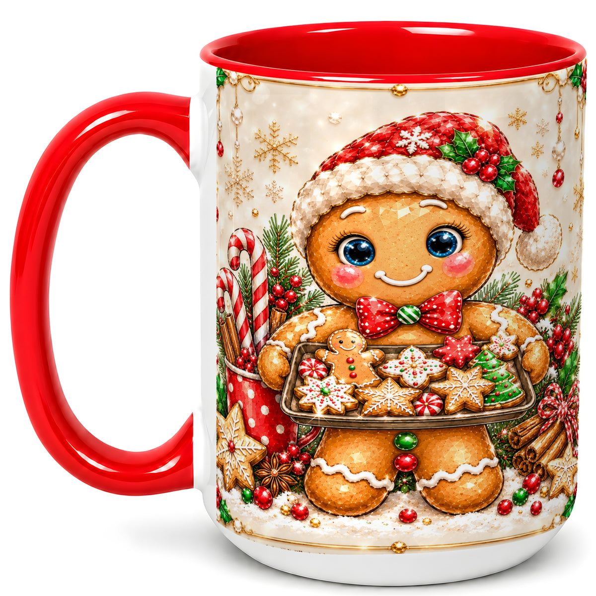 #pl[15oz|Red] Christmas Baking Coffee Mug, Gingerbread Baker Mug, Ceramic Cup