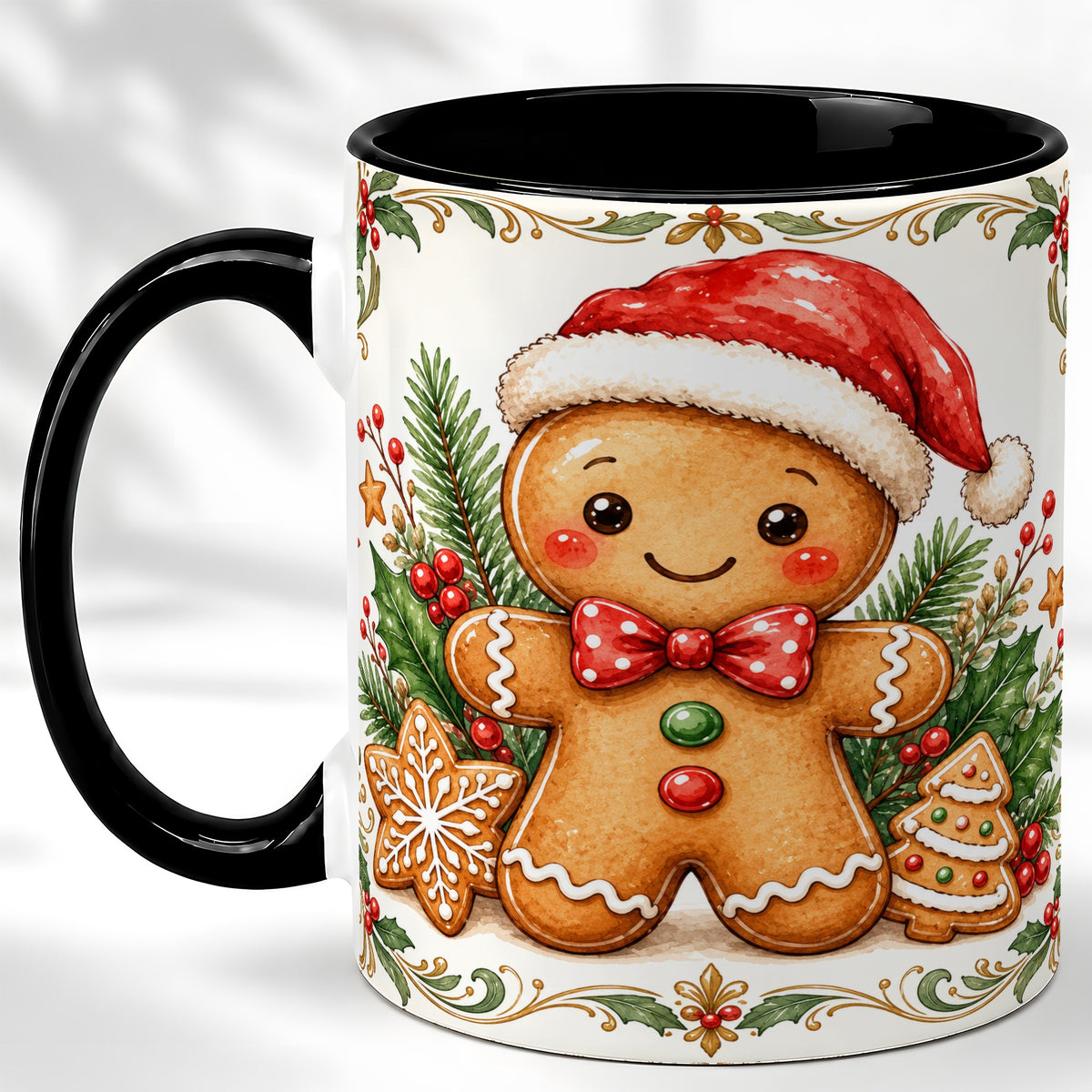 #pl[11oz|Black] Watercolor Gingerbread Coffee Mug, Christmas Cookie Mug, Ceramic Cup