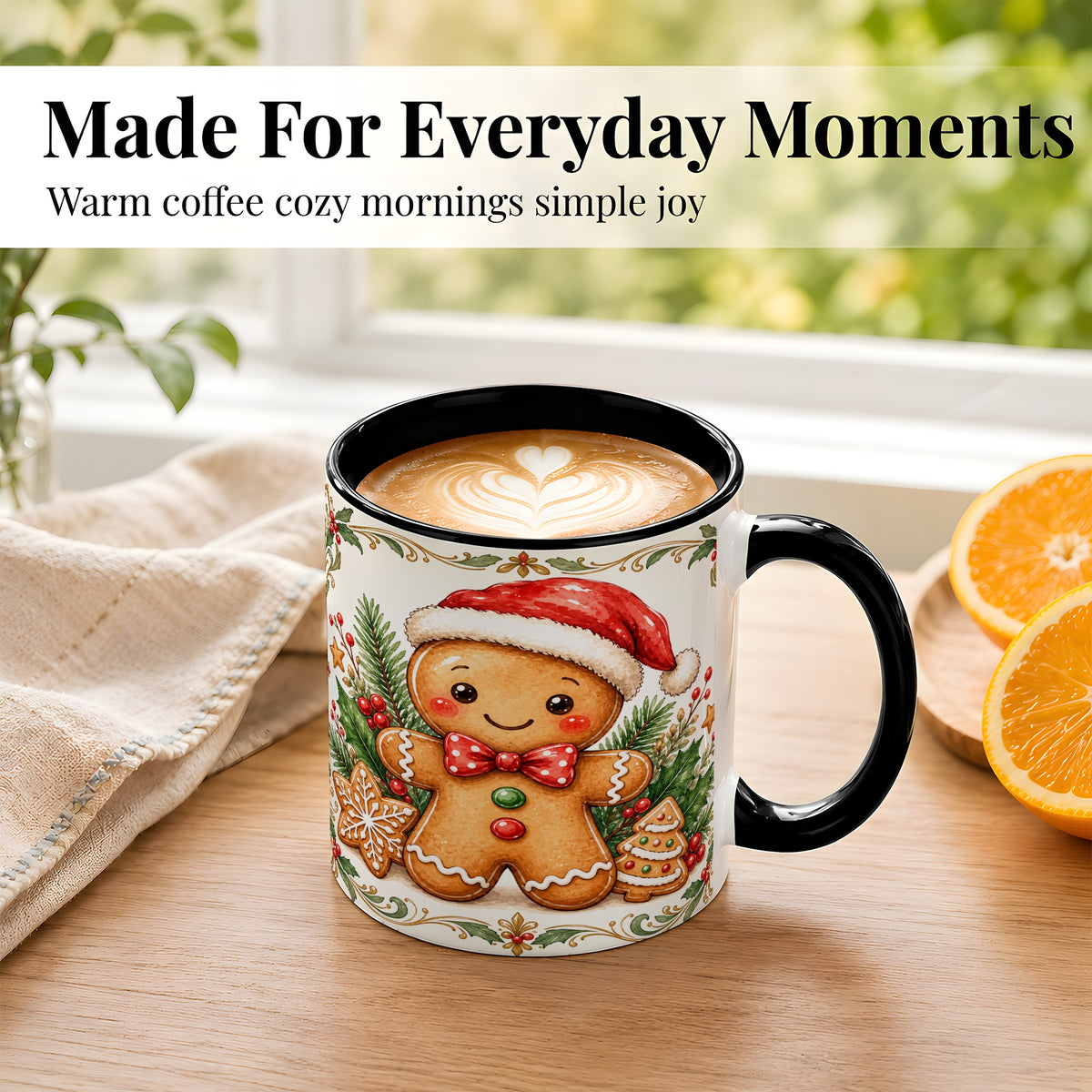 #pl[11oz|Black] Watercolor Gingerbread Coffee Mug, Christmas Cookie Mug, Ceramic Cup
