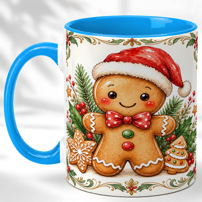 #pl[11oz|Blue] Watercolor Gingerbread Coffee Mug, Christmas Cookie Mug, Ceramic Cup