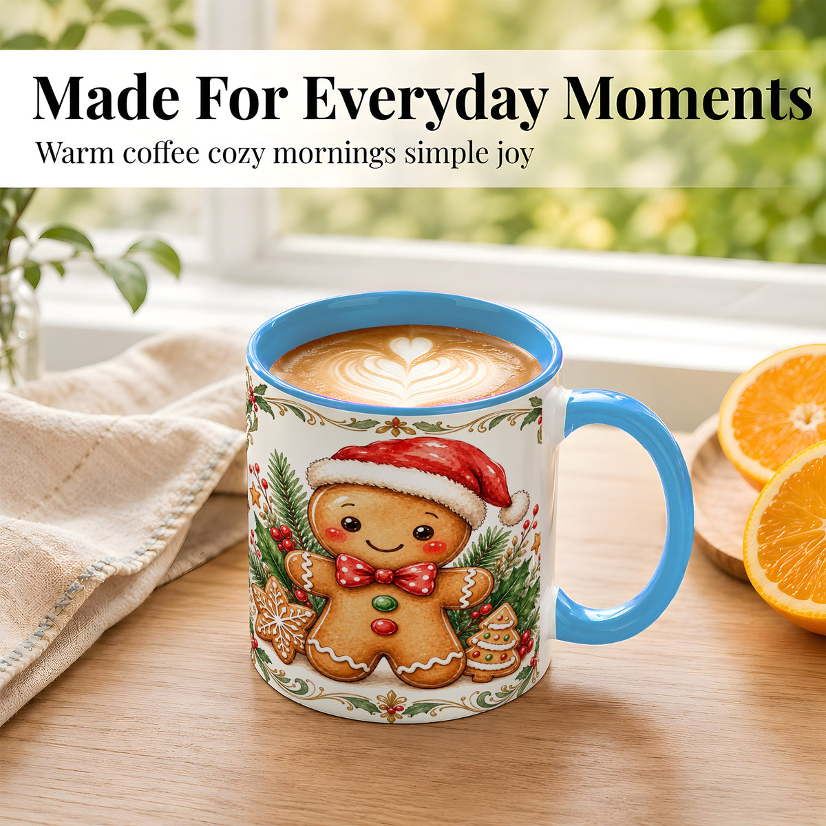 #pl[11oz|Blue] Watercolor Gingerbread Coffee Mug, Christmas Cookie Mug, Ceramic Cup
