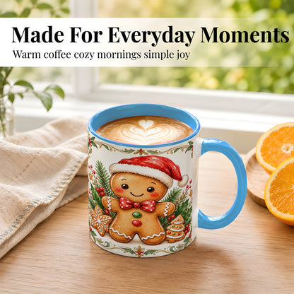 #pl[11oz|Blue] Watercolor Gingerbread Coffee Mug, Christmas Cookie Mug, Ceramic Cup