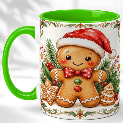 #pl[11oz|Green] Watercolor Gingerbread Coffee Mug, Christmas Cookie Mug, Ceramic Cup