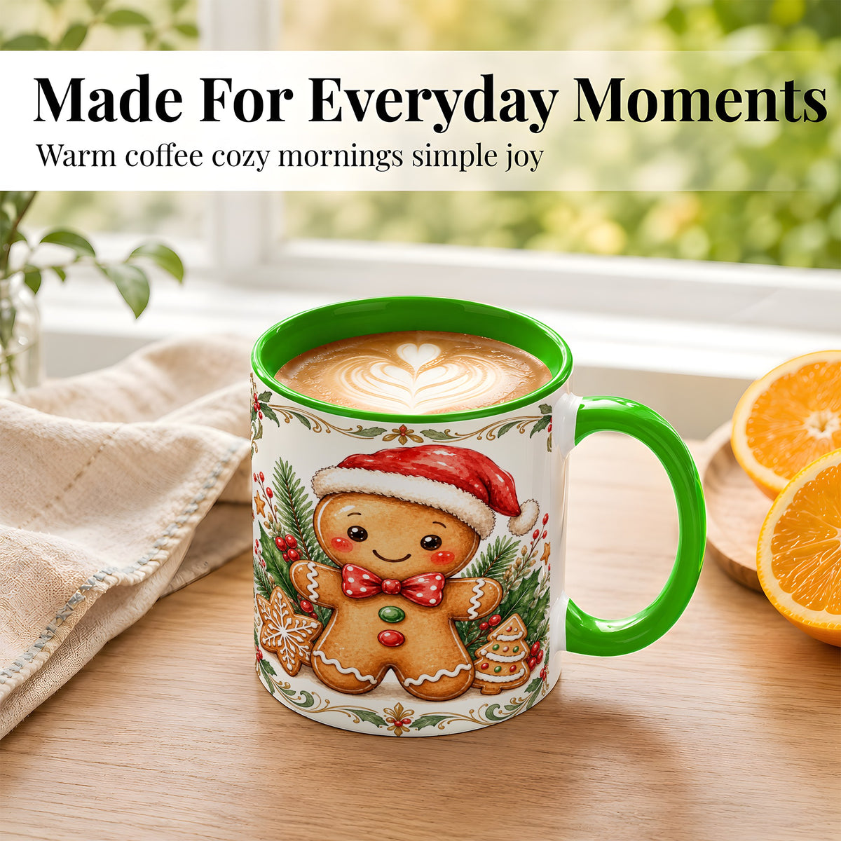 #pl[11oz|Green] Watercolor Gingerbread Coffee Mug, Christmas Cookie Mug, Ceramic Cup