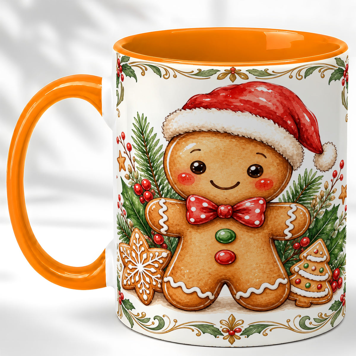 #pl[11oz|Orange] Watercolor Gingerbread Coffee Mug, Christmas Cookie Mug, Ceramic Cup