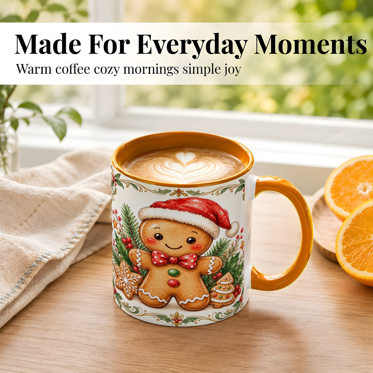 #pl[11oz|Orange] Watercolor Gingerbread Coffee Mug, Christmas Cookie Mug, Ceramic Cup