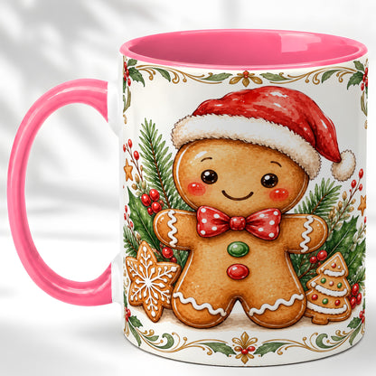 #pl[11oz|Pink] Watercolor Gingerbread Coffee Mug, Christmas Cookie Mug, Ceramic Cup
