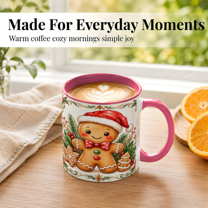 #pl[11oz|Pink] Watercolor Gingerbread Coffee Mug, Christmas Cookie Mug, Ceramic Cup