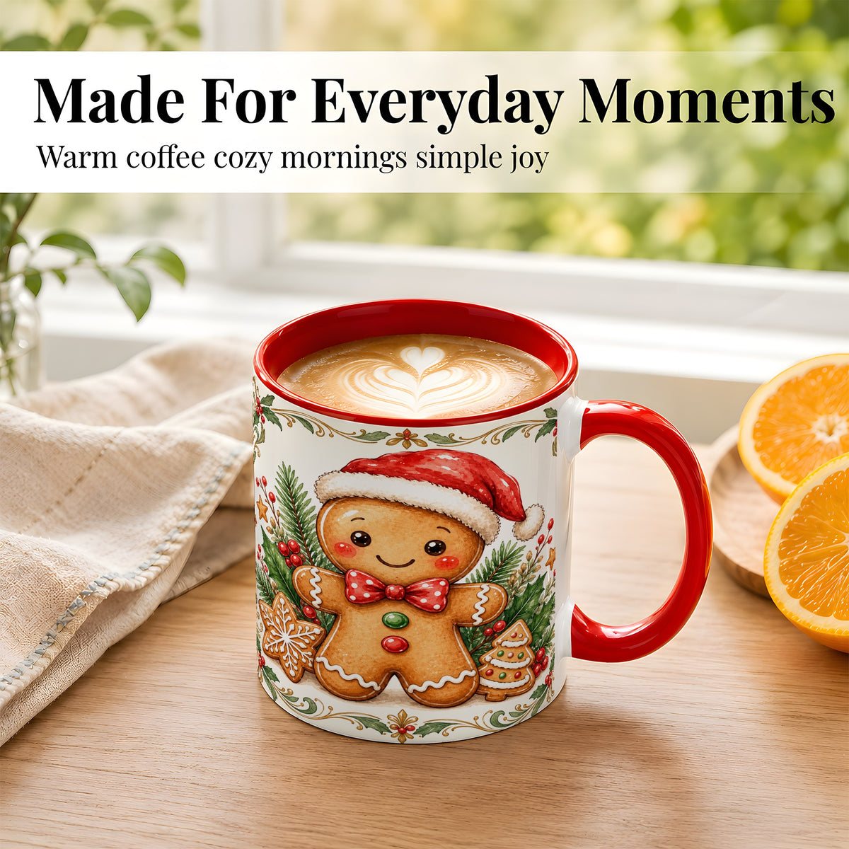 #pl[11oz|Red] Watercolor Gingerbread Coffee Mug, Christmas Cookie Mug, Ceramic Cup