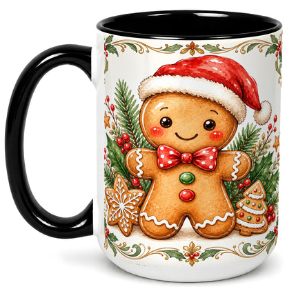 #pl[15oz|Black] Watercolor Gingerbread Coffee Mug, Christmas Cookie Mug, Ceramic Cup