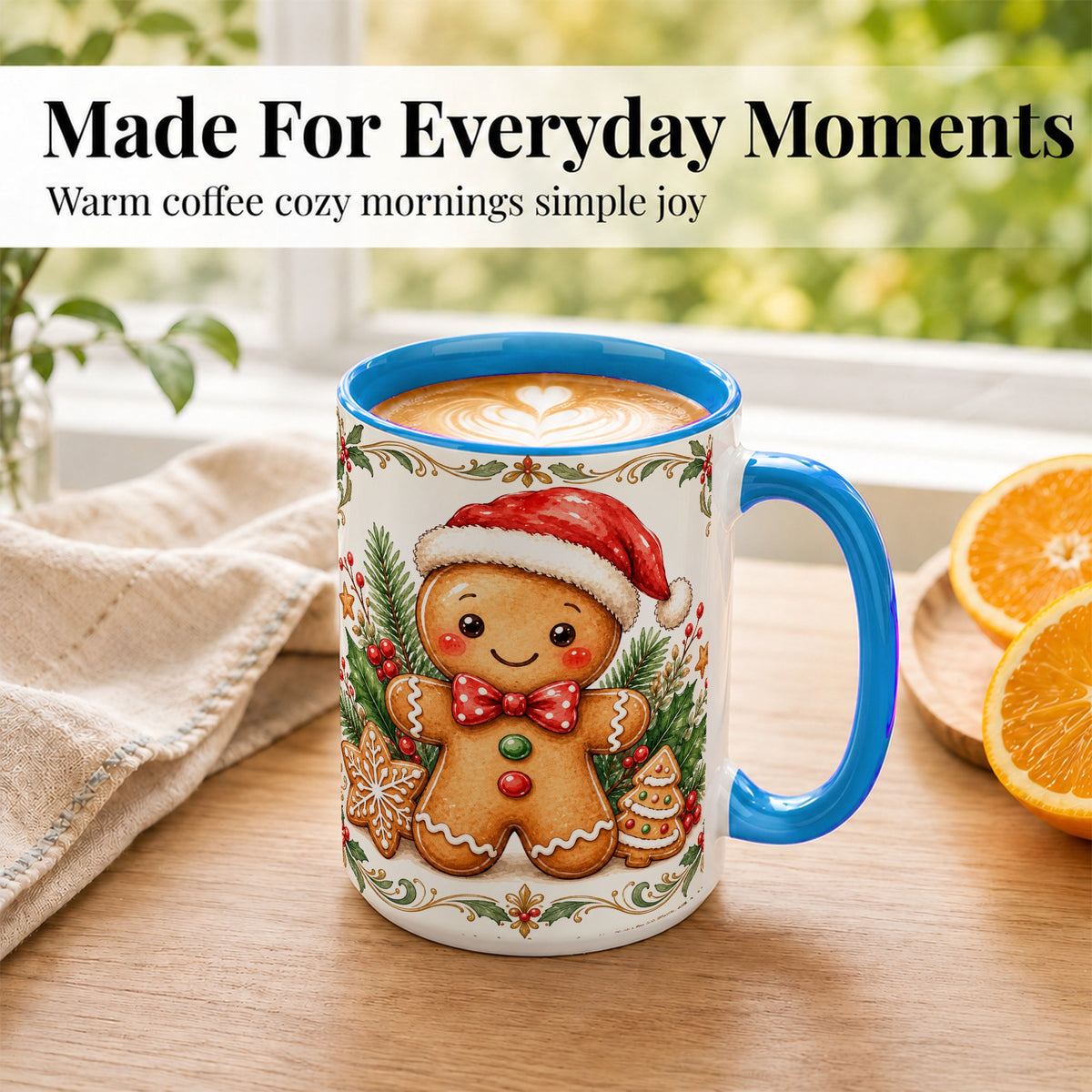 #pl[15oz|Blue] Watercolor Gingerbread Coffee Mug, Christmas Cookie Mug, Ceramic Cup