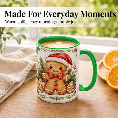 #pl[15oz|Green] Watercolor Gingerbread Coffee Mug, Christmas Cookie Mug, Ceramic Cup