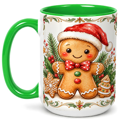 #pl[15oz|Green] Watercolor Gingerbread Coffee Mug, Christmas Cookie Mug, Ceramic Cup