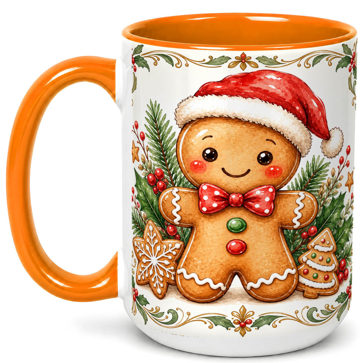 #pl[15oz|Orange] Watercolor Gingerbread Coffee Mug, Christmas Cookie Mug, Ceramic Cup
