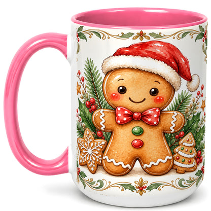 #pl[15oz|Pink] Watercolor Gingerbread Coffee Mug, Christmas Cookie Mug, Ceramic Cup