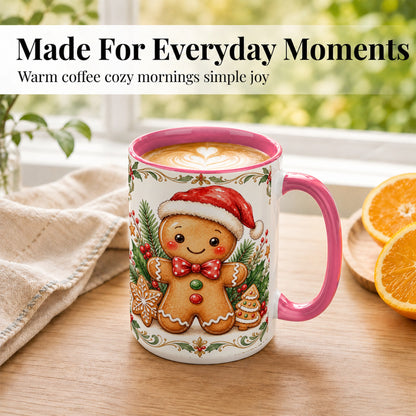 #pl[15oz|Pink] Watercolor Gingerbread Coffee Mug, Christmas Cookie Mug, Ceramic Cup