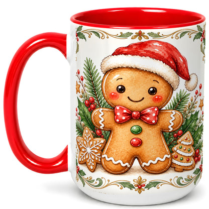 #pl[15oz|Red] Watercolor Gingerbread Coffee Mug, Christmas Cookie Mug, Ceramic Cup