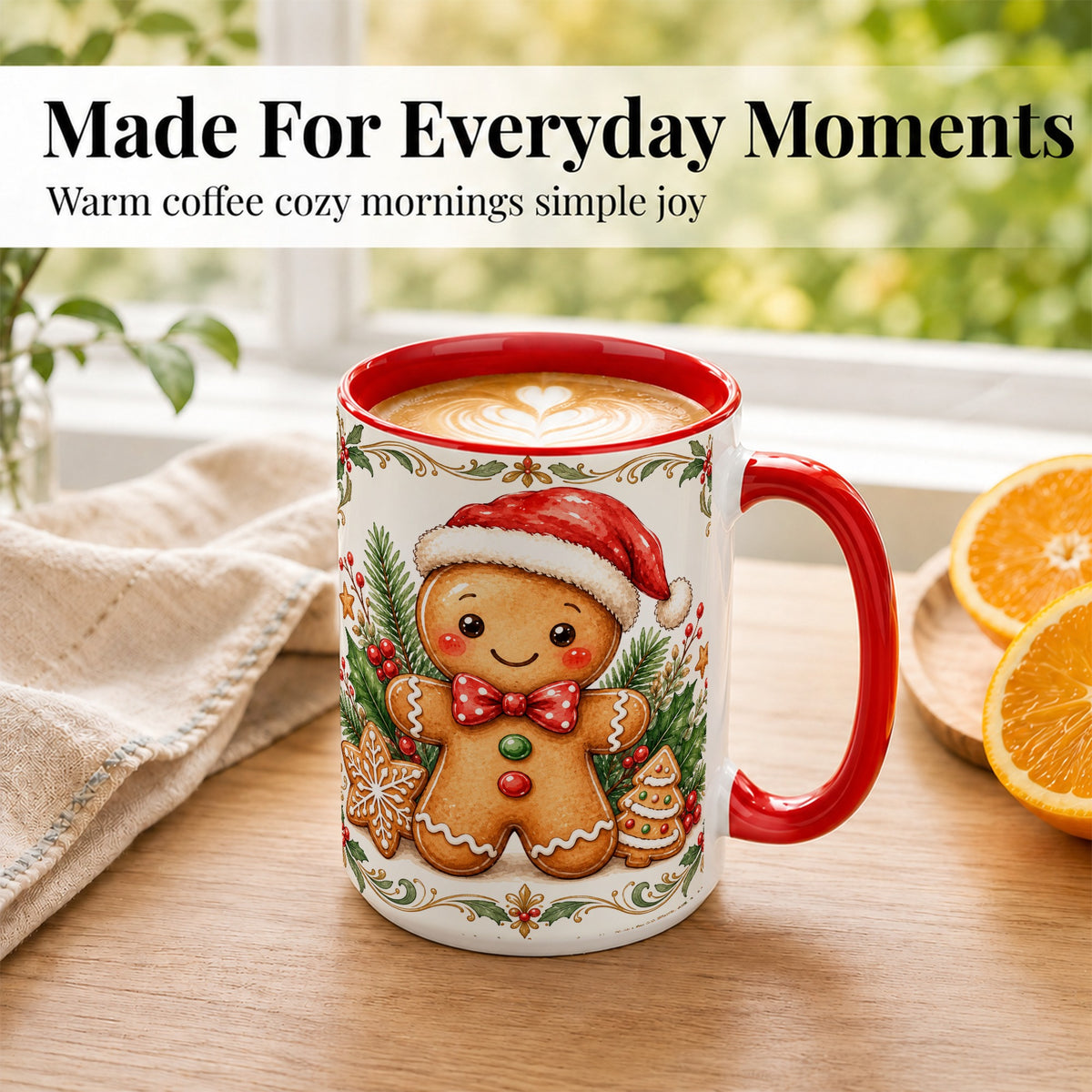 #pl[15oz|Red] Watercolor Gingerbread Coffee Mug, Christmas Cookie Mug, Ceramic Cup