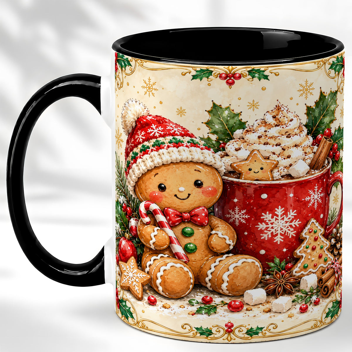 #pl[11oz|Black] Gingerbread Cocoa Coffee Mug, Christmas Cookie Mug, Ceramic Cup