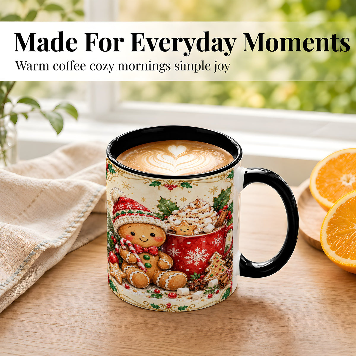 #pl[11oz|Black] Gingerbread Cocoa Coffee Mug, Christmas Cookie Mug, Ceramic Cup