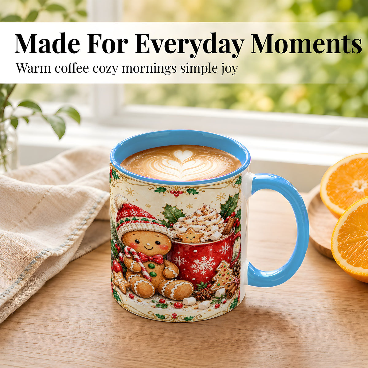 #pl[11oz|Blue] Gingerbread Cocoa Coffee Mug, Christmas Cookie Mug, Ceramic Cup