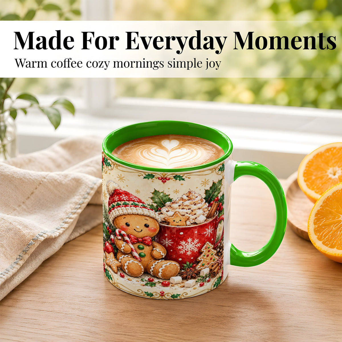 #pl[11oz|Green] Gingerbread Cocoa Coffee Mug, Christmas Cookie Mug, Ceramic Cup