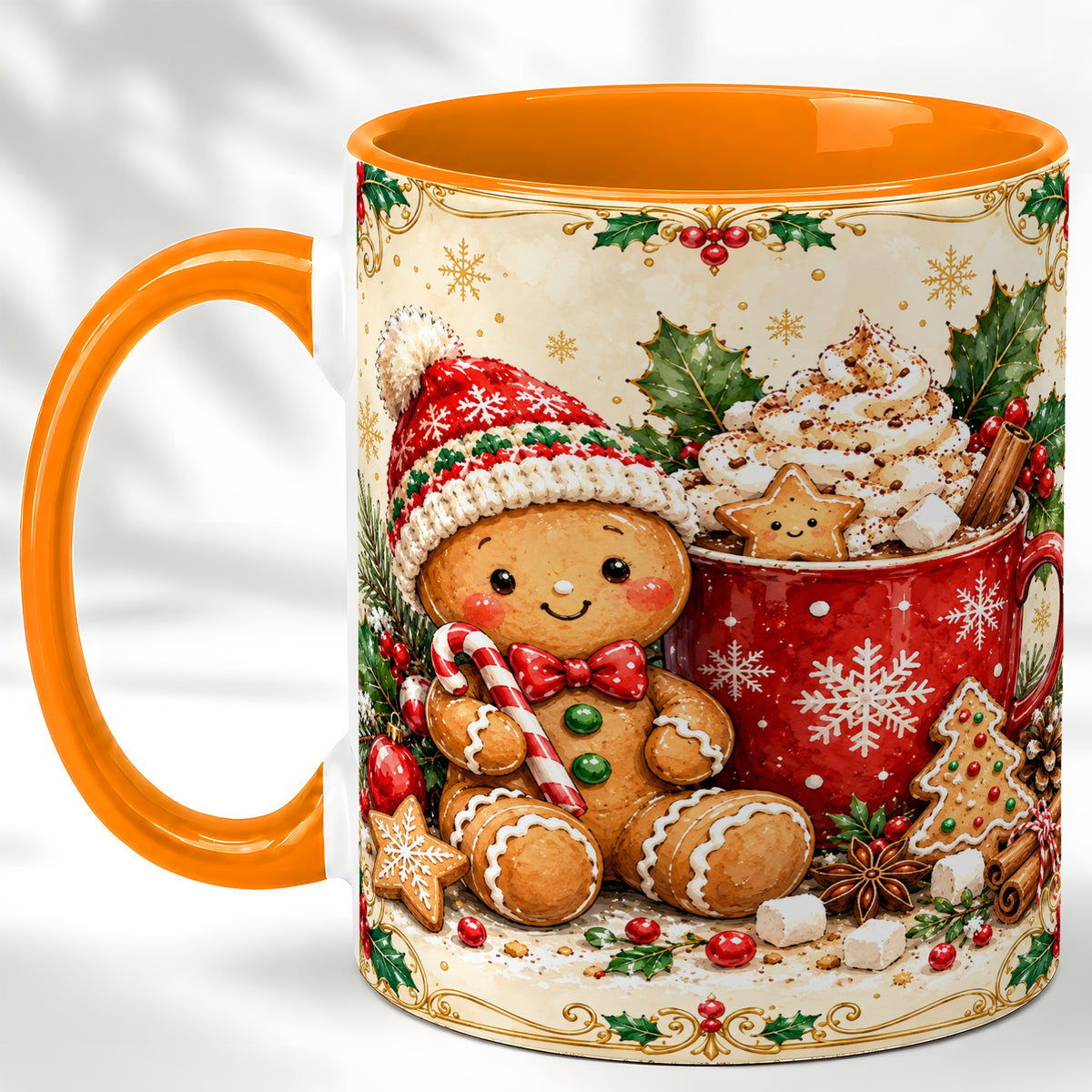 #pl[11oz|Orange] Gingerbread Cocoa Coffee Mug, Christmas Cookie Mug, Ceramic Cup