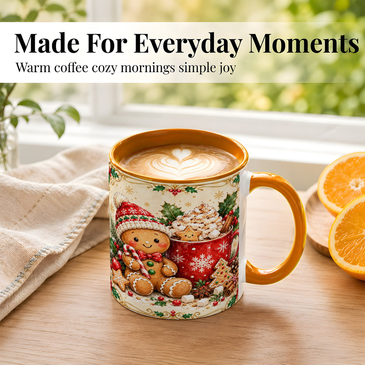 #pl[11oz|Orange] Gingerbread Cocoa Coffee Mug, Christmas Cookie Mug, Ceramic Cup
