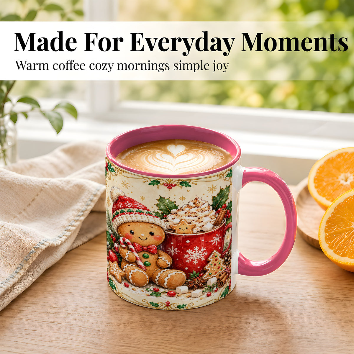 #pl[11oz|Pink] Gingerbread Cocoa Coffee Mug, Christmas Cookie Mug, Ceramic Cup