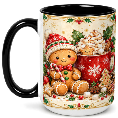 #pl[15oz|Black] Gingerbread Cocoa Coffee Mug, Christmas Cookie Mug, Ceramic Cup