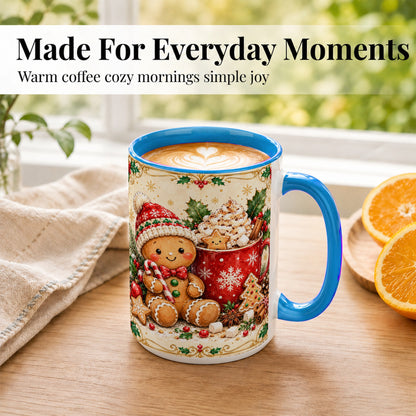 #pl[15oz|Blue] Gingerbread Cocoa Coffee Mug, Christmas Cookie Mug, Ceramic Cup