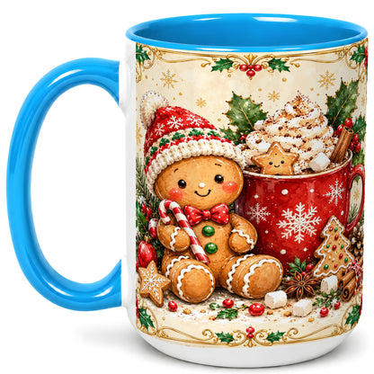 #pl[15oz|Blue] Gingerbread Cocoa Coffee Mug, Christmas Cookie Mug, Ceramic Cup