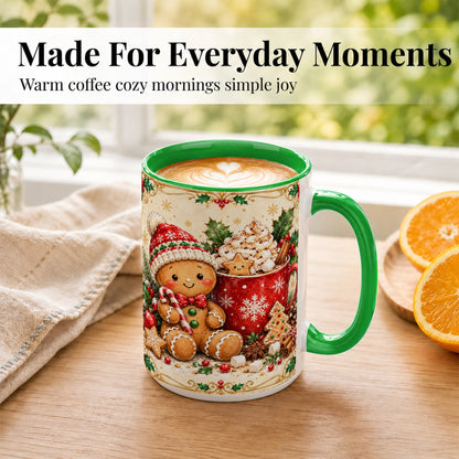 #pl[15oz|Green] Gingerbread Cocoa Coffee Mug, Christmas Cookie Mug, Ceramic Cup