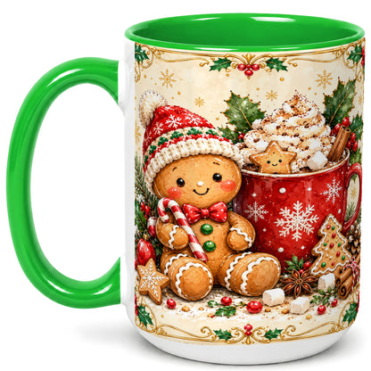 #pl[15oz|Green] Gingerbread Cocoa Coffee Mug, Christmas Cookie Mug, Ceramic Cup