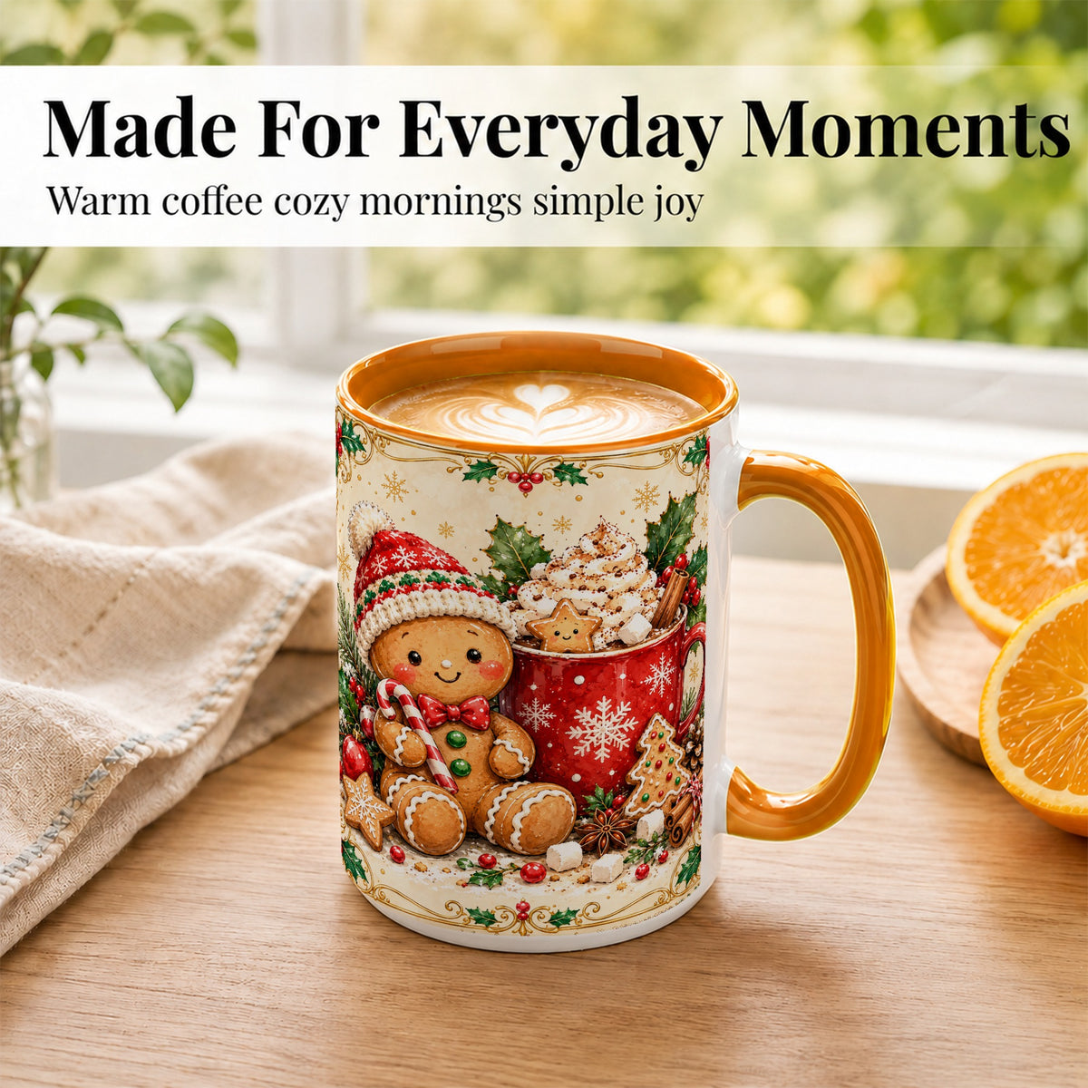 #pl[15oz|Orange] Gingerbread Cocoa Coffee Mug, Christmas Cookie Mug, Ceramic Cup
