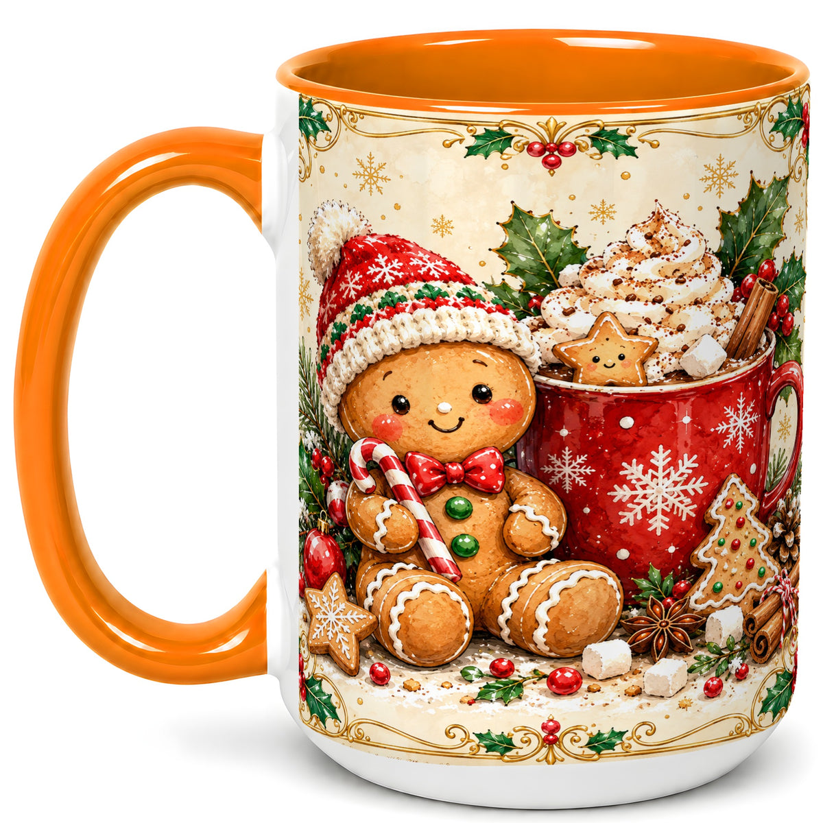 #pl[15oz|Orange] Gingerbread Cocoa Coffee Mug, Christmas Cookie Mug, Ceramic Cup