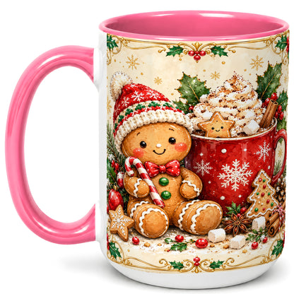 #pl[15oz|Pink] Gingerbread Cocoa Coffee Mug, Christmas Cookie Mug, Ceramic Cup