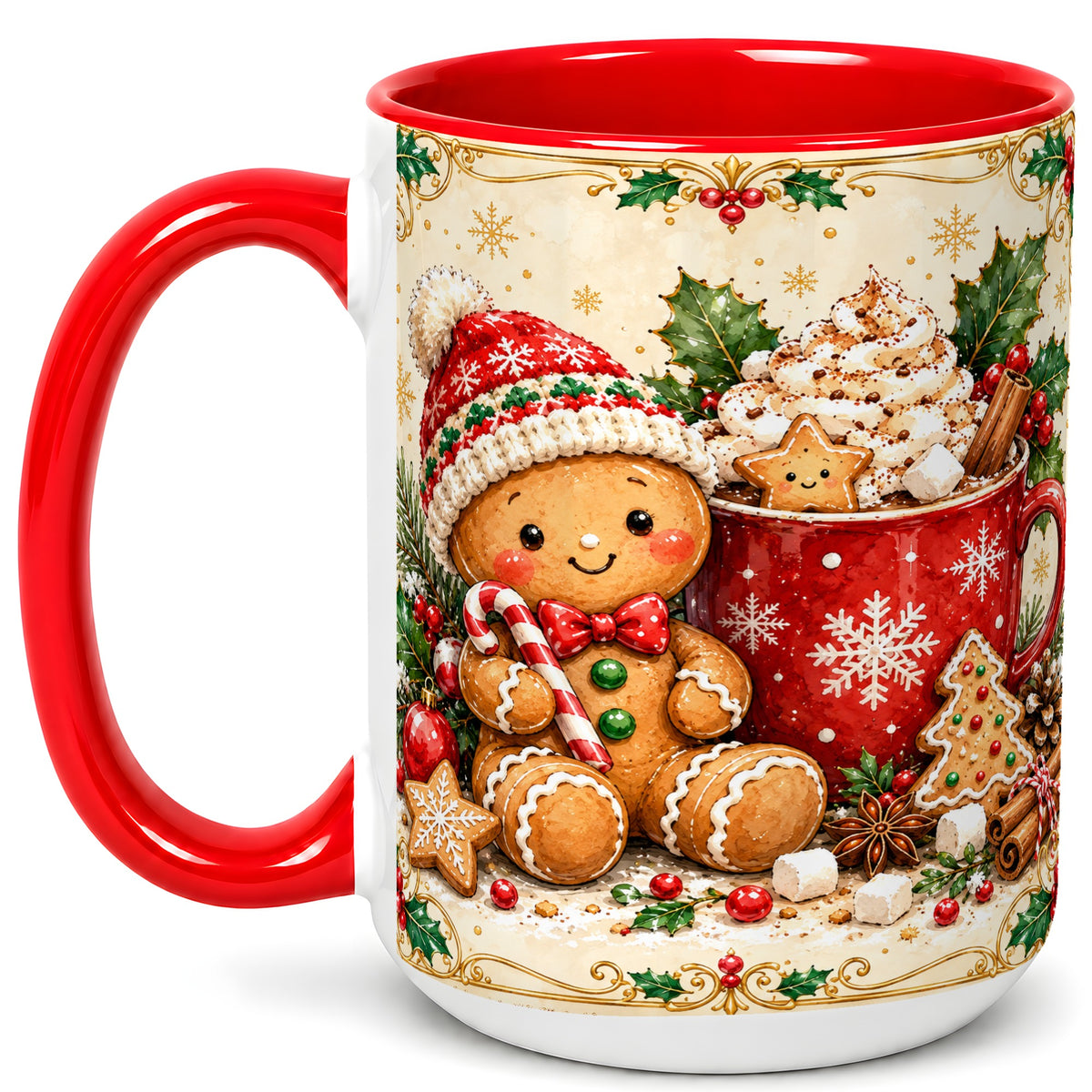 #pl[15oz|Red] Gingerbread Cocoa Coffee Mug, Christmas Cookie Mug, Ceramic Cup