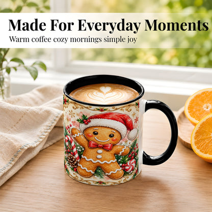#pl[11oz|Black] Festive Gingerbread Coffee Mug, Christmas Candy Cane Mug, Ceramic Cup