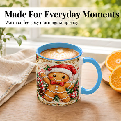 #pl[11oz|Blue] Festive Gingerbread Coffee Mug, Christmas Candy Cane Mug, Ceramic Cup