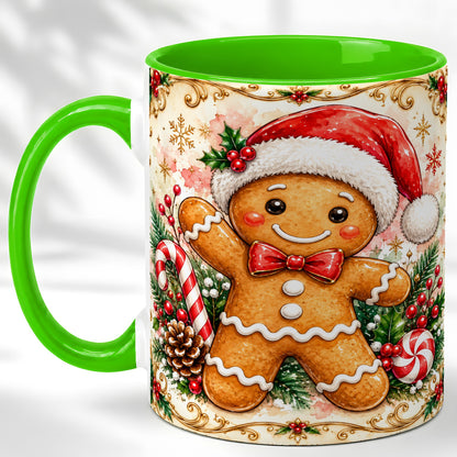 #pl[11oz|Green] Festive Gingerbread Coffee Mug, Christmas Candy Cane Mug, Ceramic Cup