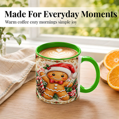 #pl[11oz|Green] Festive Gingerbread Coffee Mug, Christmas Candy Cane Mug, Ceramic Cup